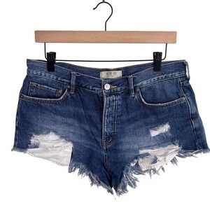 Free People We The Free Womens Denim Shorts Sz 28 Cut Off Button Fly 2 in Inseam